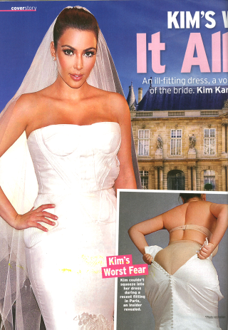 Illustration for article titled This Week in Tabloids: Faked Pix of Kim Squeezing Into Wedding Dress